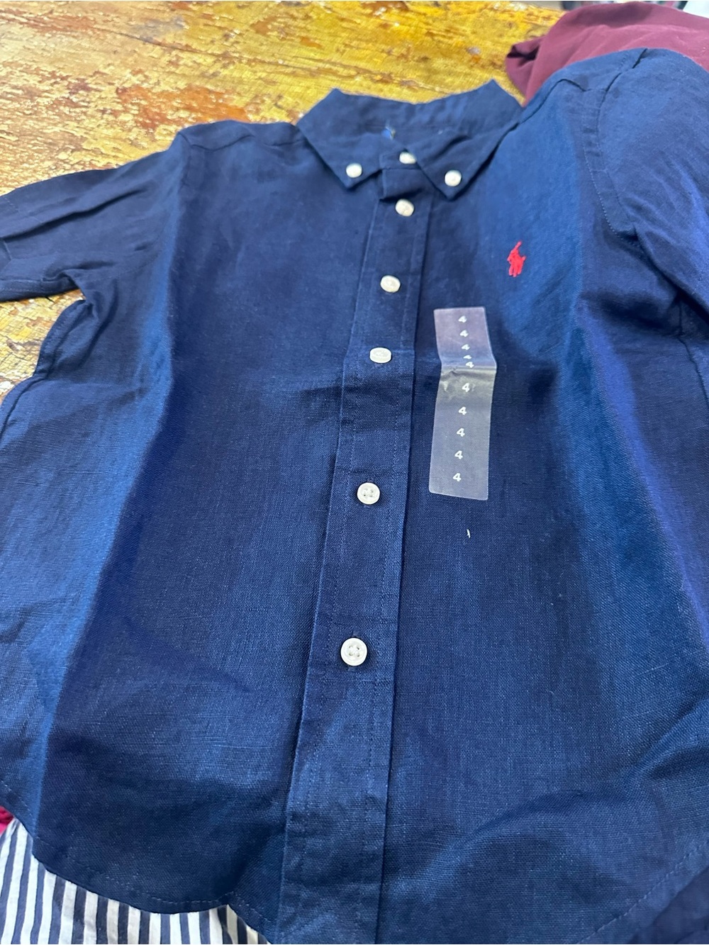 Ralph Lauren Navy Button-Down Shirt with Red Pony Logo kids